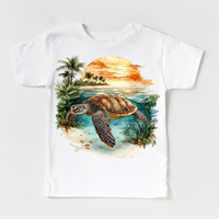Retro Sea Turtle Watercolor Ocean Scene Shirt - Kids Tee