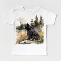 Retro Grizzly Bear Watercolor Nature Scene Shirt - Kids Tee