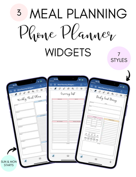 Digital Phone Planner Meal Planner Widgets