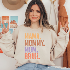 Mama. Mommy. Mom. Bruh. Retro Colorful Ready To Press DTF Transfers, DTF Hot Peel