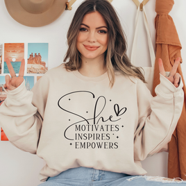 She Motivates Inspires Empowers Ready To Press DTF Transfers, DTF Hot Peel