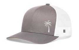 Palm Tree Trucker Hat  |  Gray-White Island Snapback