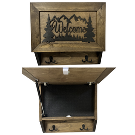 Rustic Mountain Welcome Wall-Mounted Gun Cabinet – Concealed Lockable Storage for Your Home