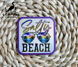 Salty Beach UV Printed Holographic Leatherette Hat Patch