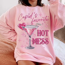 Cupid's Favorite Hot Mess - Valentines Tee & Crewneck