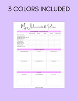 Achievements and Review Worksheet