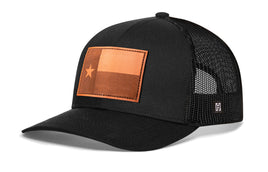 Texas Flag Trucker Hat Leather  |  Black Texas Flag Snapback