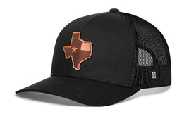Texas Flag Trucker Hat Leather  |  Black Texas Flag Cut to Shape Snapback