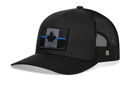 Thin Blue Line Trucker Hat  |  Black Canadian Maple Leaf Tactical Snapback