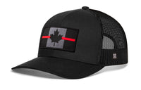 Thin Red Line Trucker Hat  |  Black Canadian Maple Leaf Tactical Snapback