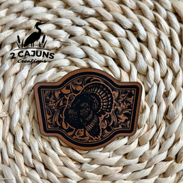 Turkey Tooled Pattern Engraved Leatherette Hat Patch