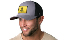 Dont Tread On Me Trucker Hat  |  Gray-Black Gadsden Flag Yellow Snapback