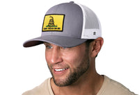 Dont Tread On Me Trucker Hat  |  Gray-White Gadsden Flag Yellow Snapback