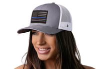 Thin Blue Line Trucker Hat  |  Gray-White Police Tactical Snapback