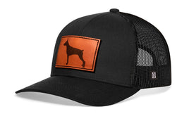 Doberman Trucker Hat Leather  |  Black Dog Snapback
