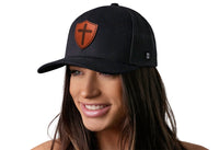 Cross Trucker Hat Shield Leather  |  Black Cross Snapback