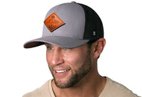 Diamond Mountain and Trees Trucker Hat Leather  |  Gray-Black Outdoors Snapback