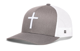 Cross Trucker Hat  |  Gray-White bold cross Snapback