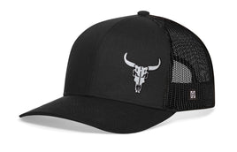 Bull Skull Trucker Hat  |  Black Bull Skull Snapback