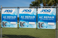 Banners hanging on gate for ac repair pdq signs logo with background images