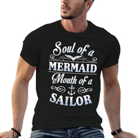 Womens Soul of A Mermaid Mouth of A Sailor Funny  Oversized Silhouette T-Shirt