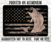 Camouflage American Flag Fishing - Metal Sign