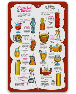 Cannibal Room Cocktail Lounge Drink Menu - Metal Sign