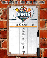 Dart Scoreboard (Grey) Dry Erase for Keeping Score in Games Cricket, 301 or 501- Metal Sign