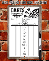 Dart Scoreboard (White) Dry Erase for Keeping Score in Games Cricket, 301 or 501 - Metal Sign