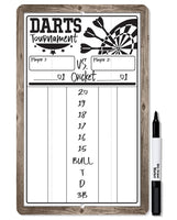 Dart Scoreboard (White) Dry Erase for Keeping Score in Games Cricket, 301 or 501 - Metal Sign