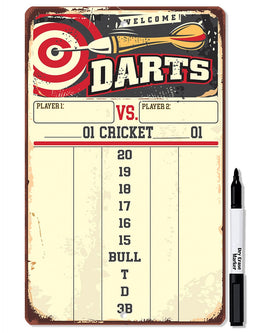 Dart Scoreboard (Yellow) Dry Erase for Keeping Score in Games Cricket, 301 or 501 - Metal Sign