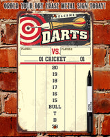 Dart Scoreboard (Yellow) Dry Erase for Keeping Score in Games Cricket, 301 or 501 - Metal Sign
