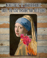 Girl with a Pearl Earring Painting - Interrupted Rooster - Metal Sign