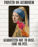 Girl with a Pearl Earring Painting - Interrupted Rooster - Metal Sign