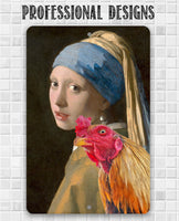 Girl with a Pearl Earring Painting - Interrupted Rooster - Metal Sign