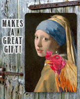 Girl with a Pearl Earring Painting - Interrupted Rooster - Metal Sign