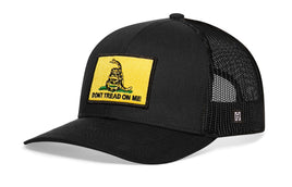 Dont Tread On Me Trucker Hat  |  Black Gadsden Flag Yellow Snapback
