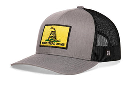 Dont Tread On Me Trucker Hat  |  Gray-Black Gadsden Flag Yellow Snapback