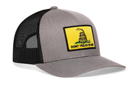 Dont Tread On Me Trucker Hat  |  Gray-Black Gadsden Flag Yellow Snapback