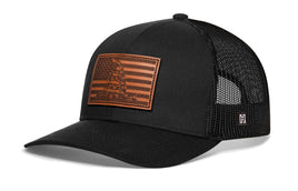 Dont Tread on Me American Flag Trucker Hat  |  Black Gadsden Leather Snapback
