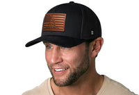 Dont Tread on Me American Flag Trucker Hat  |  Black Gadsden Leather Snapback