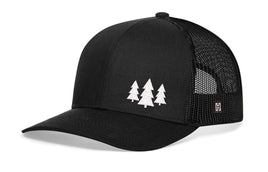 Three Pine Trees Trucker Hat  |  Black Outdoors Snapback