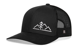 Mountains with Pine Tree Trucker Hat  |  Black Outdoors Snapback