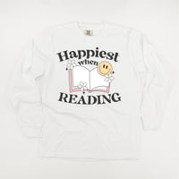 Happiest When Reading - Long Sleeve Comfort Colors Tee