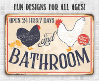 Hen & Rooster Bathroom -Metal Sign