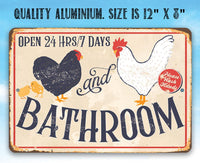 Hen & Rooster Bathroom -Metal Sign