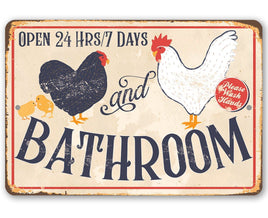 Hen & Rooster Bathroom -Metal Sign