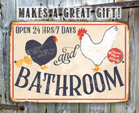 Hen & Rooster Bathroom -Metal Sign