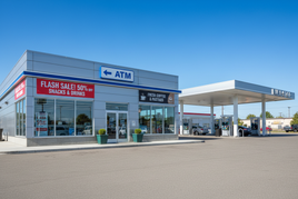 Horizontal banners hanging around PDQ Signs gas stations image  for ATM  and Sales banner with images  Horizontal 