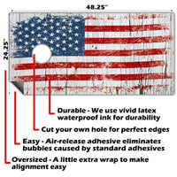 Cracked Wood Flag - Cornhole Board Wrap - Set of 2